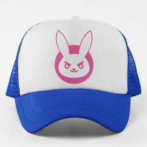 NEW Overwatch Dva Bunny Logo Foam Trucker Mesh Snapback 2-Tone ROYAL WHITE